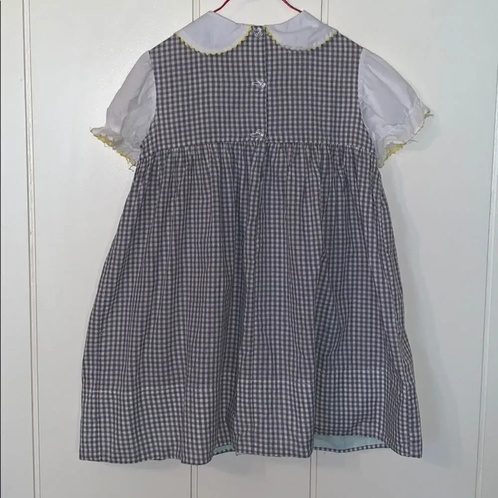 Vtg homemade white/gray/yellow little girl dress‎